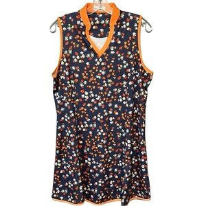 NWT Callaway Floral Printed Sleeveless Opti-Dri Golf Dress Fluted Hem Indigo XL